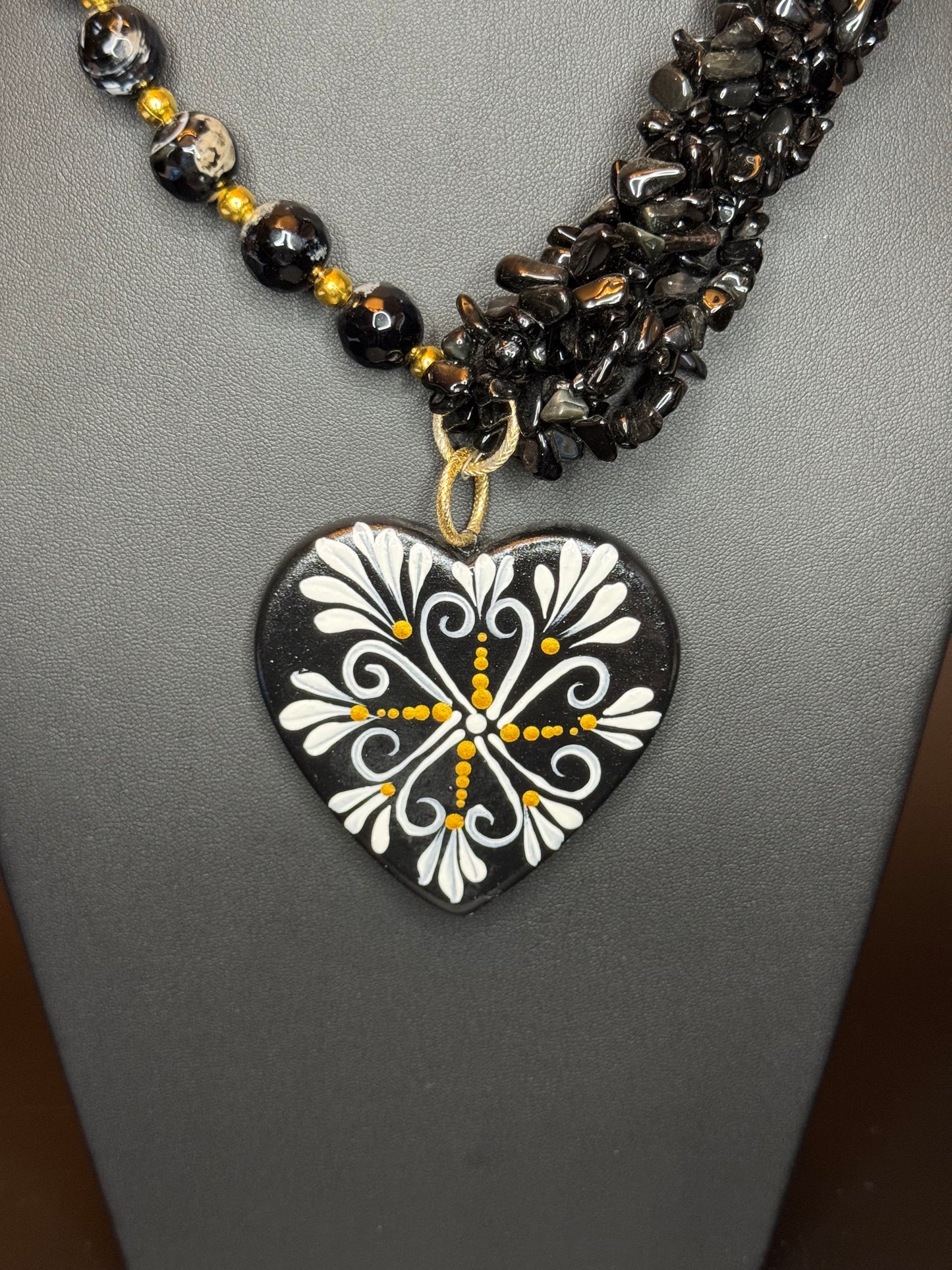Onyx Talavera Corozon Necklace & Earrings