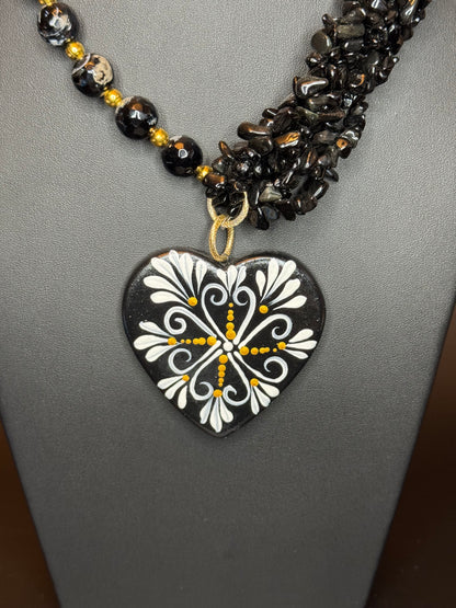 Onyx Talavera Corozon Necklace & Earrings