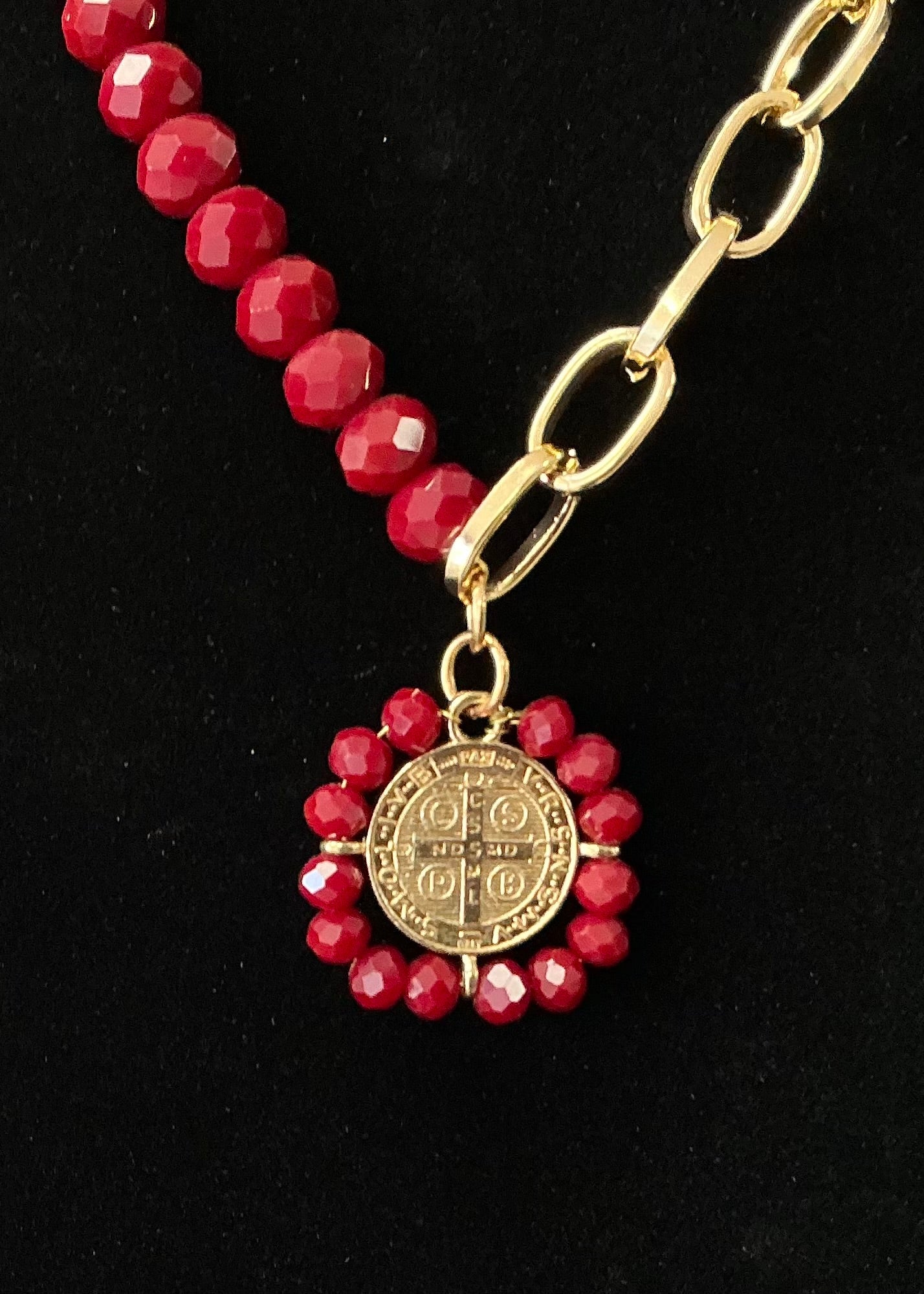 Saint Benedict Necklace & Earring Set - Red