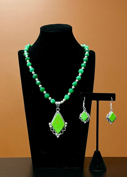 Bright Green Diamond Necklace & Earrings