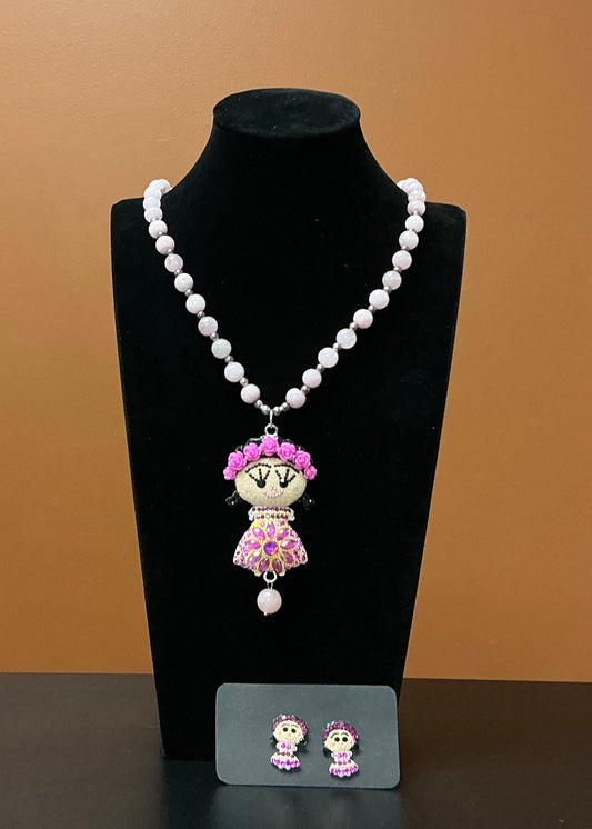 Lele Doll Necklace & Earring Set -  Light Pink