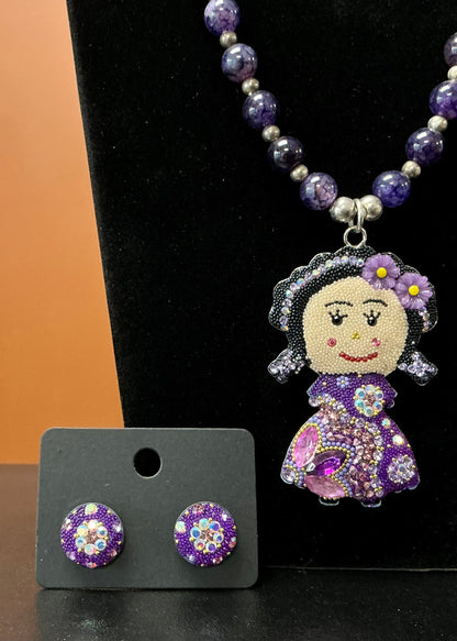Lele Doll Necklace & Earrings - Purple