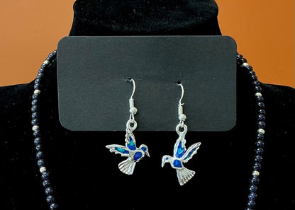Hummingbird Statement Necklace & Earrings - Black