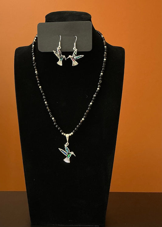Hummingbird Necklace & Earrings - Iridescent