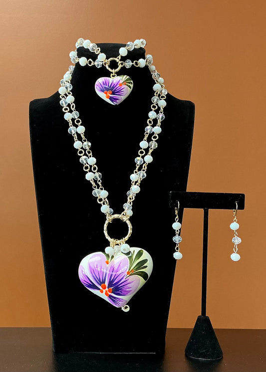 Corazón Pintado Necklace Set - Floral White