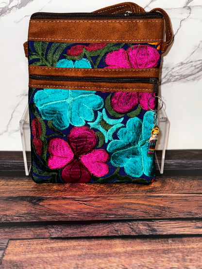 Embroidered Floral Crossbody Passport Bag