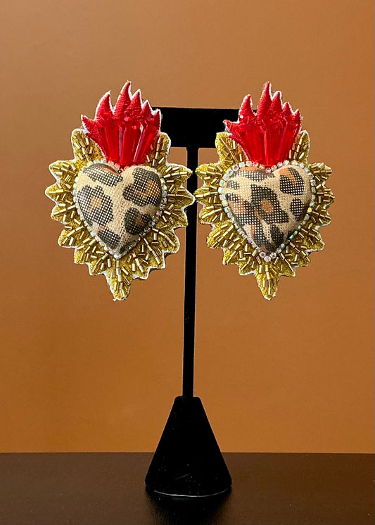 Corazón Sagrado Cushion Earrings - Leopard Print