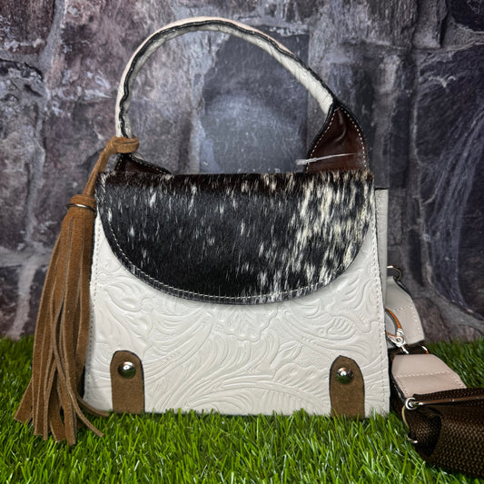 Regina Leather Handbag, White Cowhide