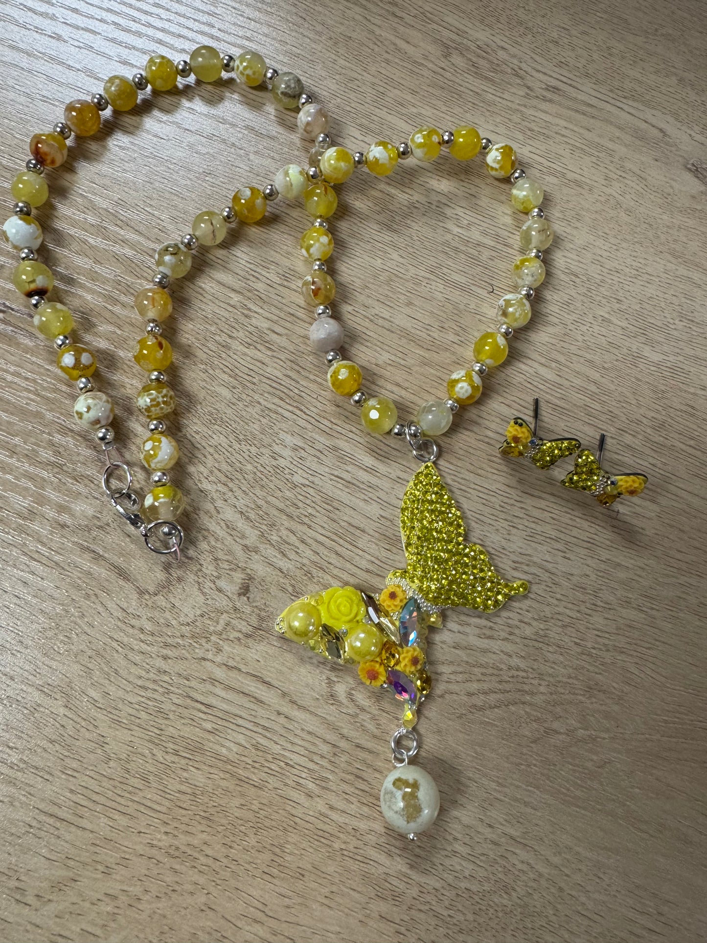 Mariposa Statement Necklace & Earrings - Yellow