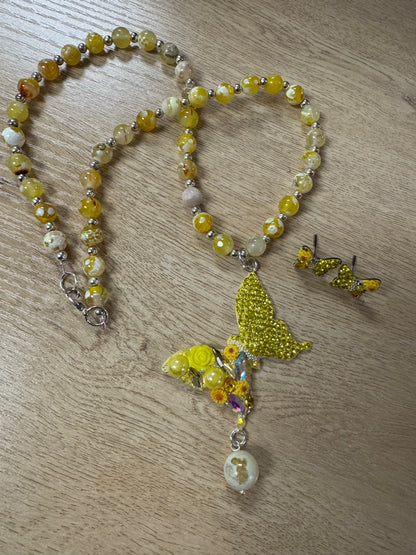 Mariposa Statement Necklace & Earrings - Yellow