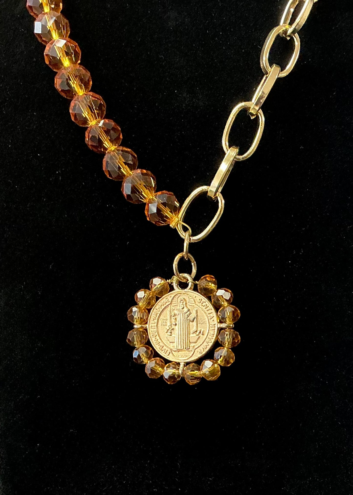 Saint Benedict Necklace & Earring Set - Orange