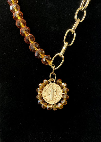Saint Benedict Necklace & Earring Set - Orange