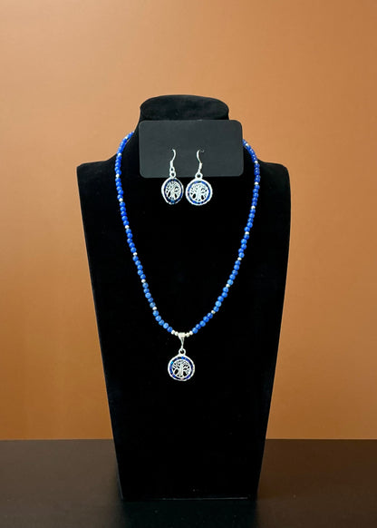 Tree of Life Necklace & Earrings - Blue