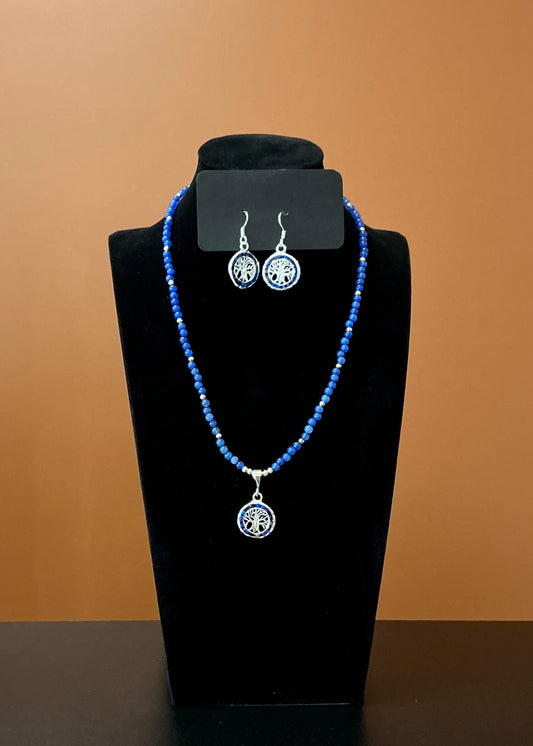 Tree of Life Necklace & Earrings - Blue
