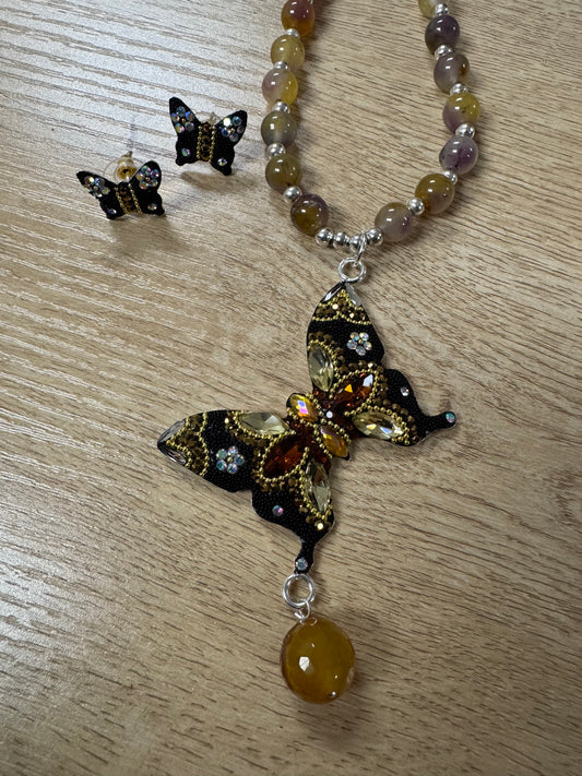 Mariposa Statement Necklace & Earrings - Golden Amber