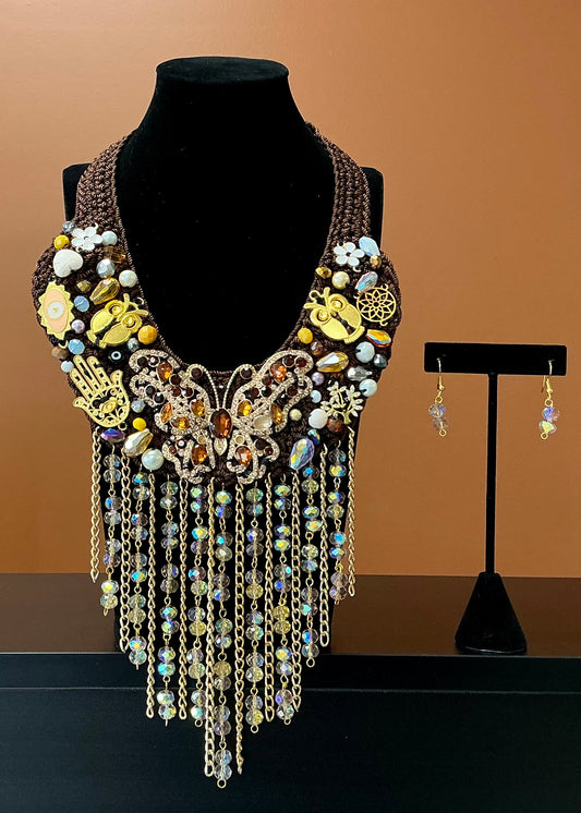 Butterfly Crochet Necklace & Earrings