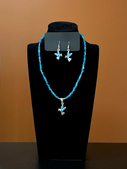 Hummingbird Statement Necklace & Earrings - Blue