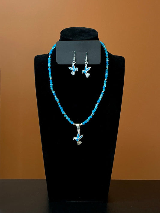 Hummingbird Necklace & Earrings - Blue