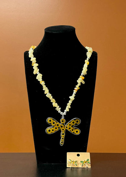Citrine Dragonfly Necklace & Earrings