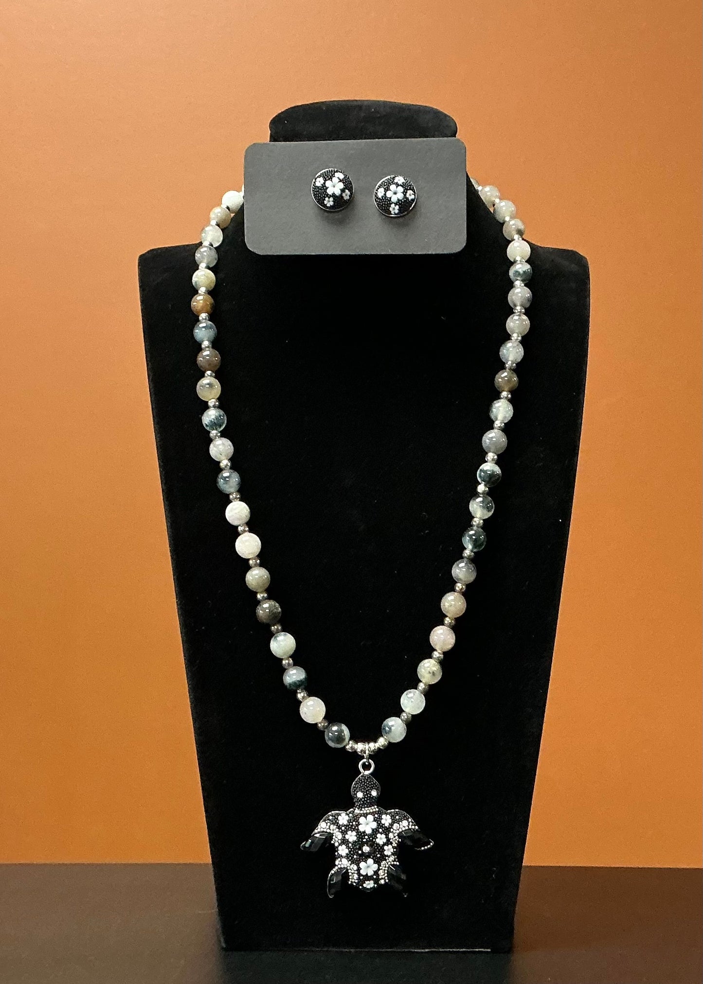 Black Turtle Necklace and Earring Set