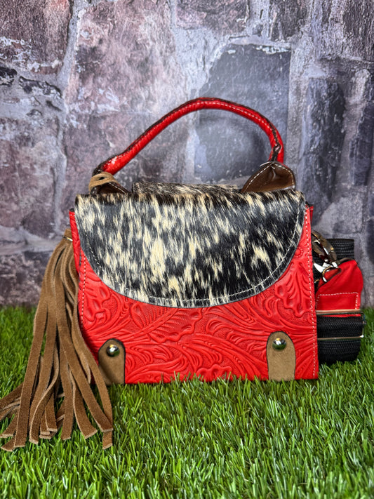 Regina Leather Handbag, Red Cowhide