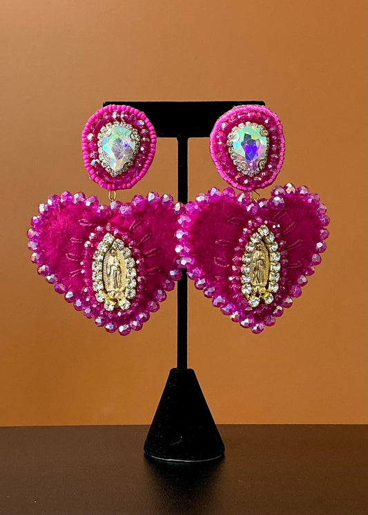 Virgin de Guadalupe Cushion Earrings - Pink