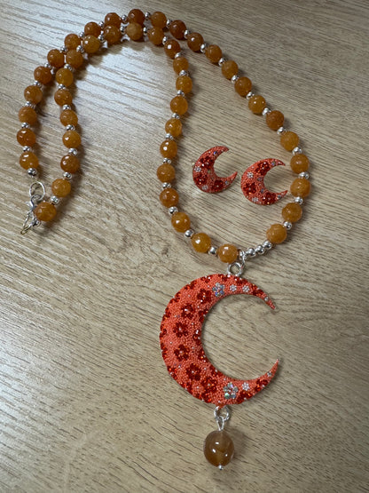 Luna Statement Necklace & Earrings - Burnt Orange