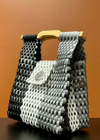 Mini Handwoven Plastic Bag - Black, Gray, & White