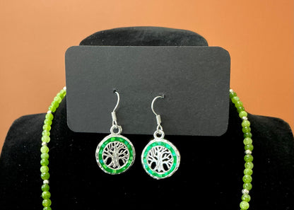 Tree of Life Necklace & Earrings - Light Green