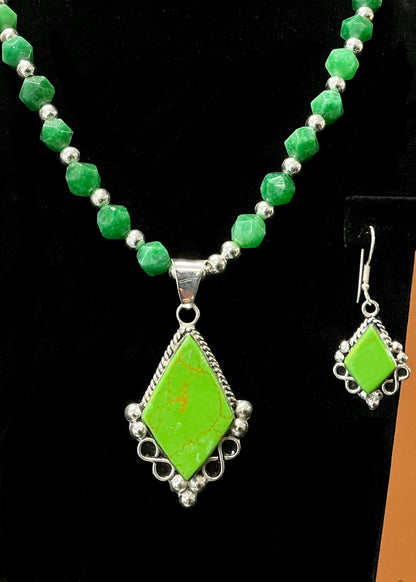 Bright Green Diamond Necklace & Earrings