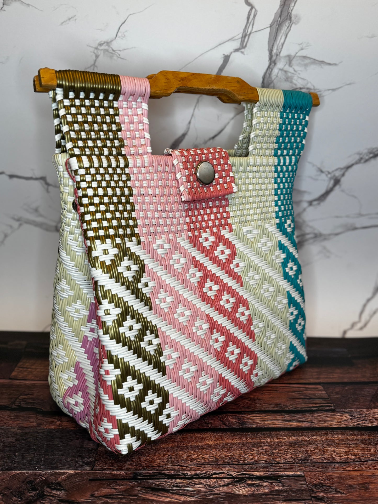 Large Handwoven Plastic Tote Bag