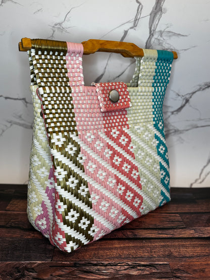 Large Handwoven Plastic Tote Bag