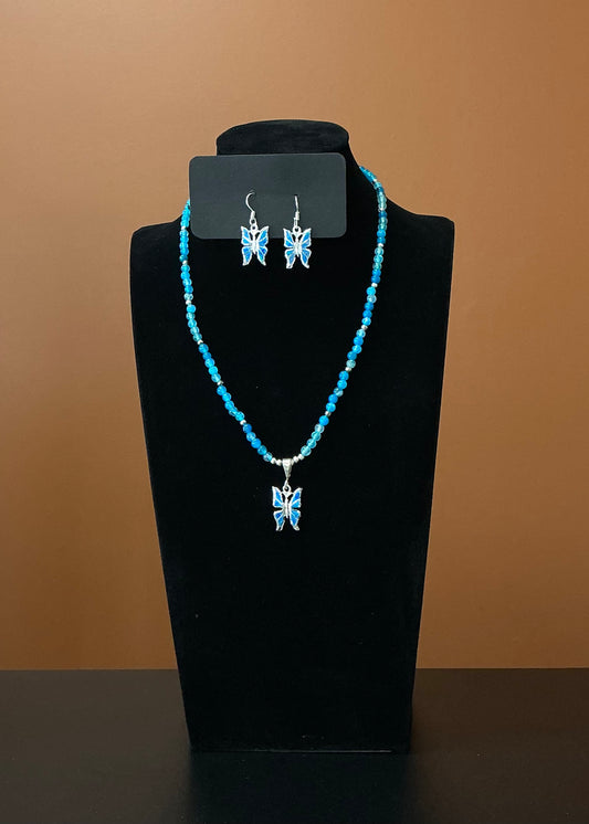 Butterfly Necklace & Earrings - Sky Blue