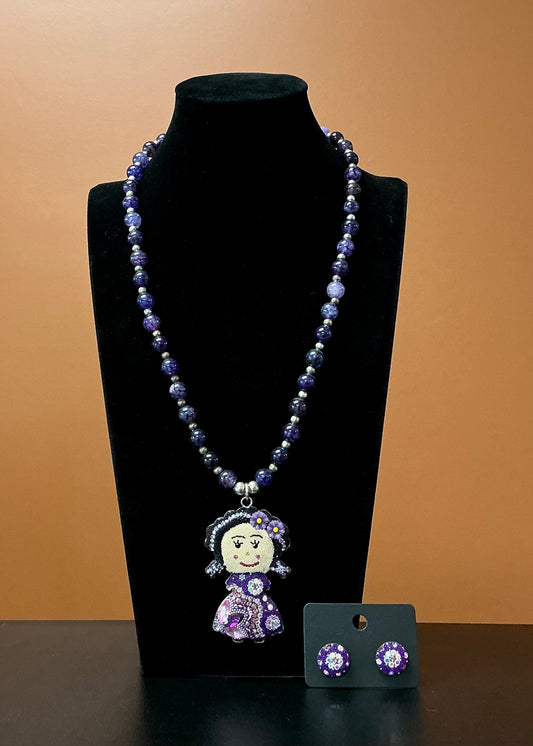 Lele Doll Necklace & Earrings - Purple