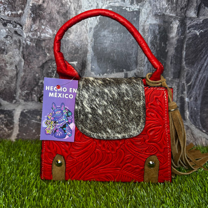 Regina Leather Handbag, Red Cowhide