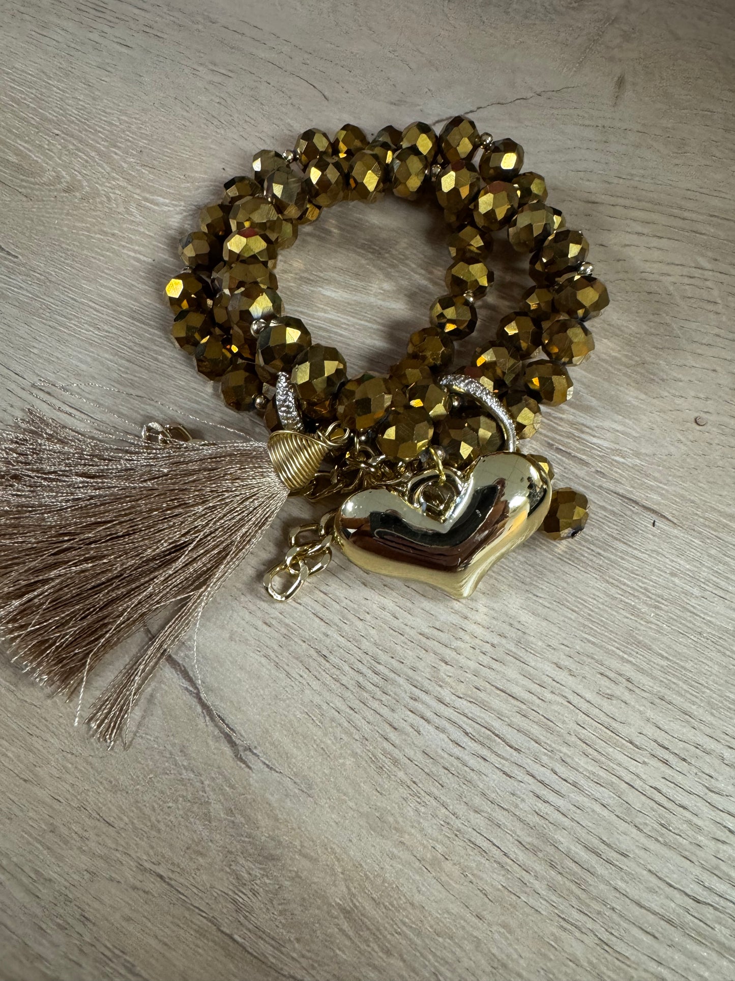 Gold Crystal Heart Tassel Bracelet