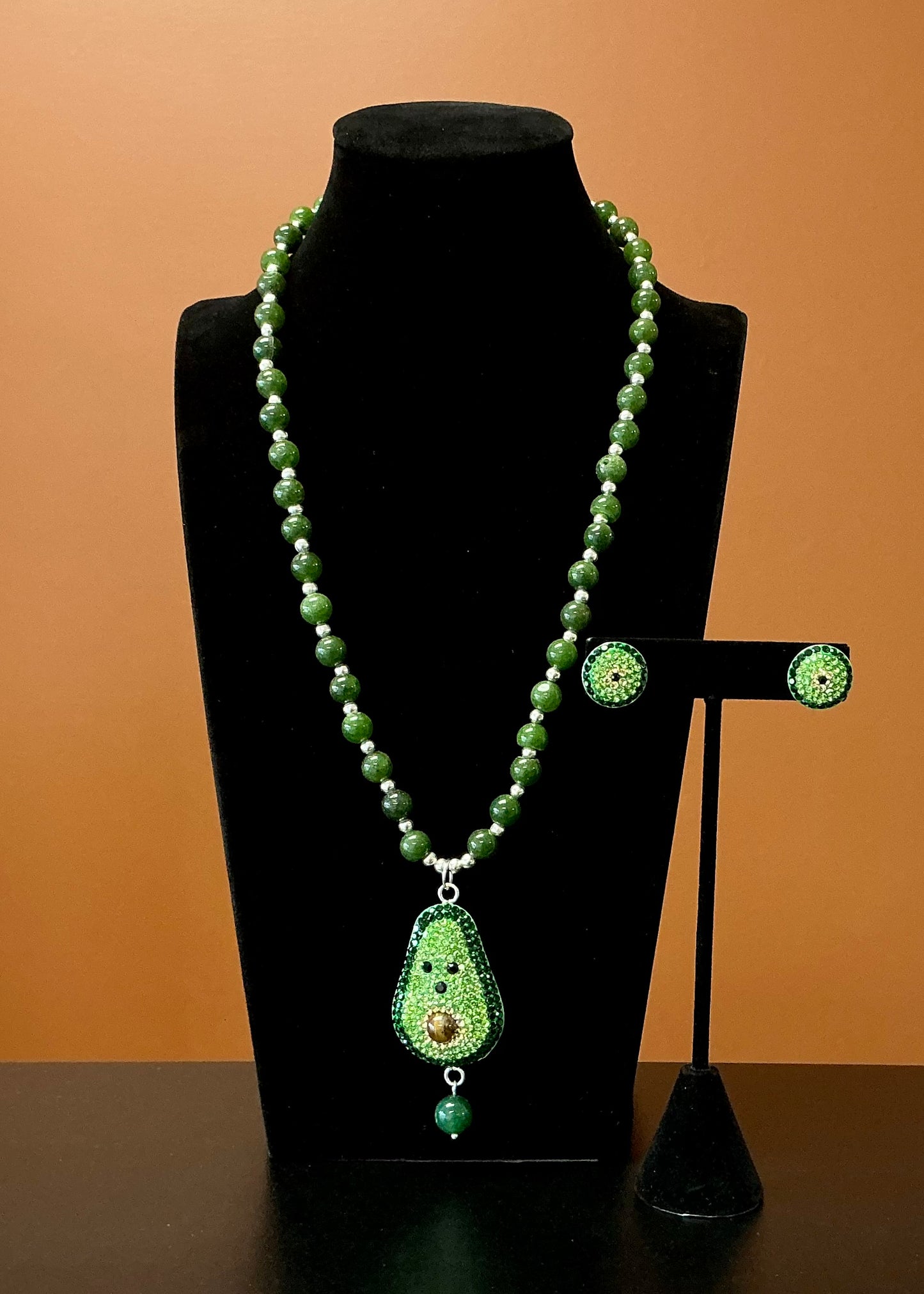 Avocado Necklace & Earrings - Dark Green