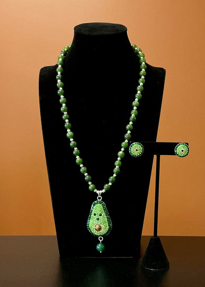 Avocado Necklace & Earrings - Dark Green