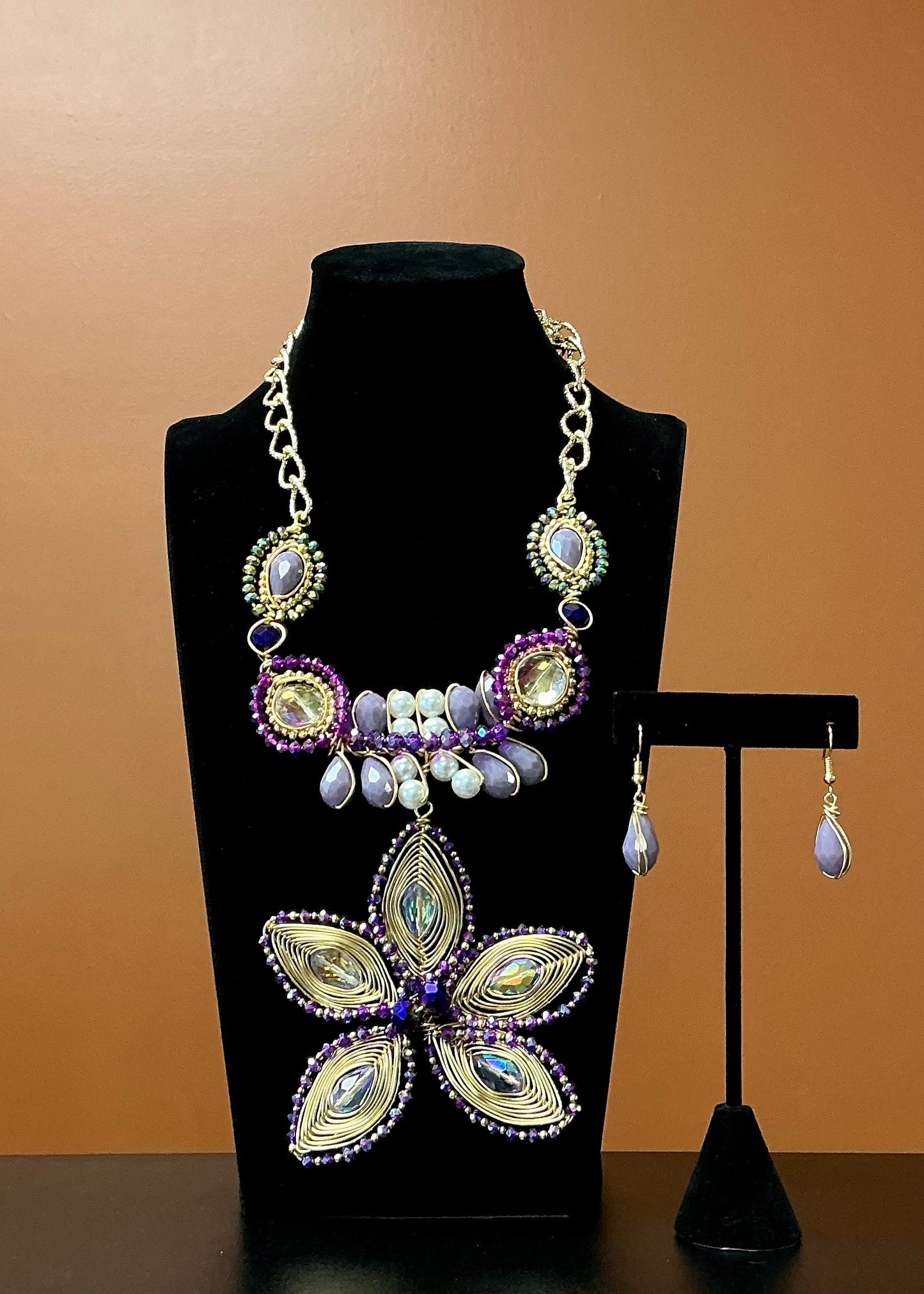Golden Bloom Necklace Set - Purple