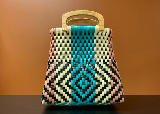 Mini Handwoven Plastic Bag - Pink, Teal, & Yellow