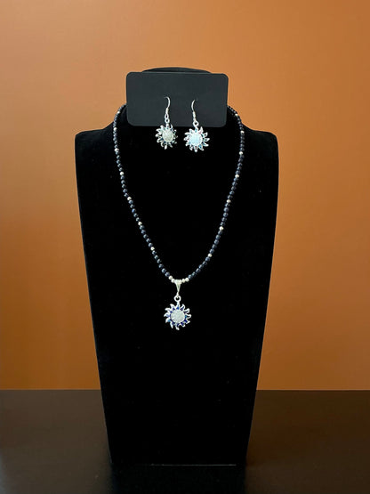 Sol Statement Necklace & Earrings - Black & Silver