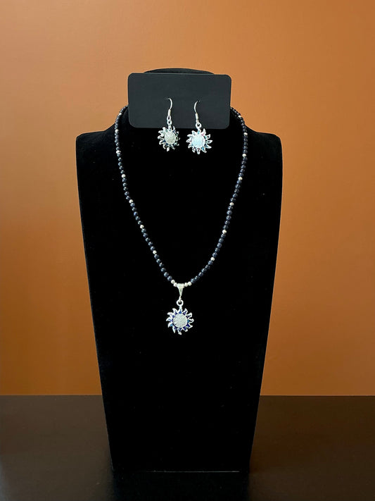 Sol Statement Necklace & Earrings - Black & Silver