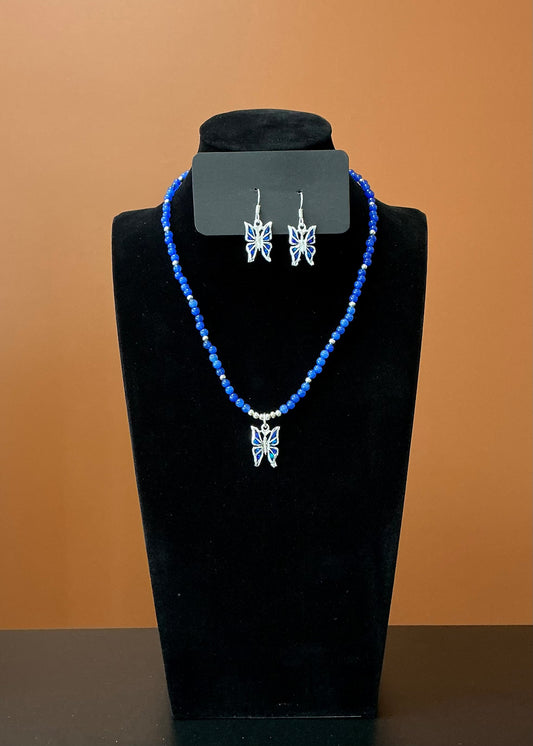 Butterfly Necklace & Earrings - Dark Blue