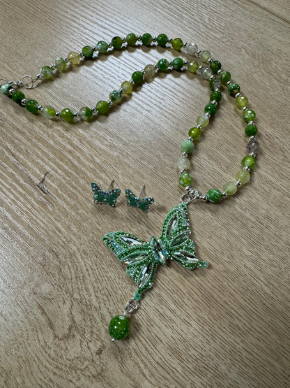 Mariposa Statement Necklace & Earrings - Green