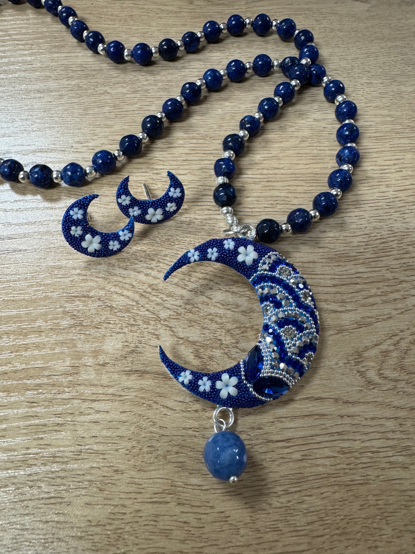 Luna Statement Necklace & Earrings - Blue