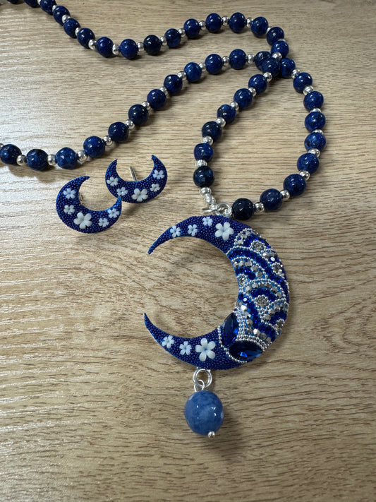 Luna Statement Necklace & Earrings - Blue