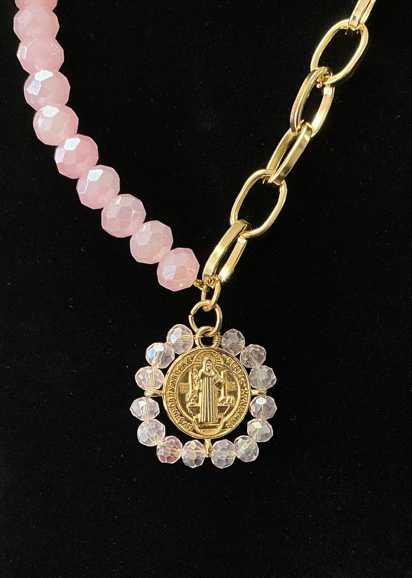 Saint Benedict Necklace & Earring Set - Pink