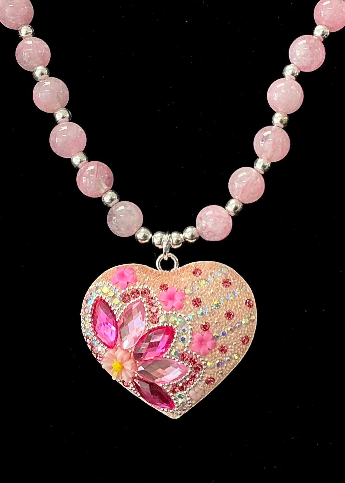 Rose Quartz Heart Necklace & Earrings