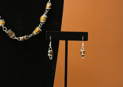 Silver & Brown Stone Necklace & Earrings
