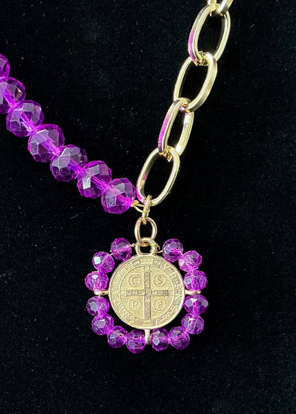 Saint Benedict Necklace & Earring Set - Purple